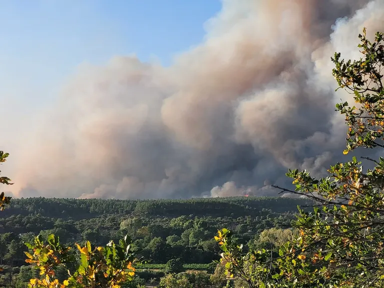 Nuage de fumée produite par un feu de forêt près de Marseille